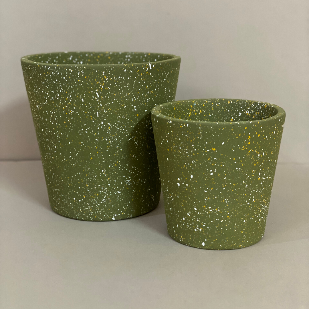 Side view of Set of 2 Green Terrazzo Terracotta Pots