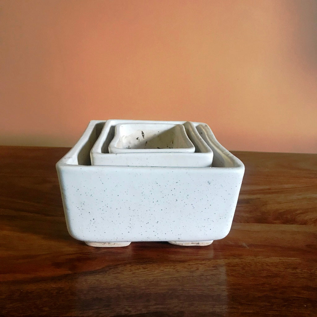 Rectangular Bonsai Ceramic Tray Set – White – myBageecha