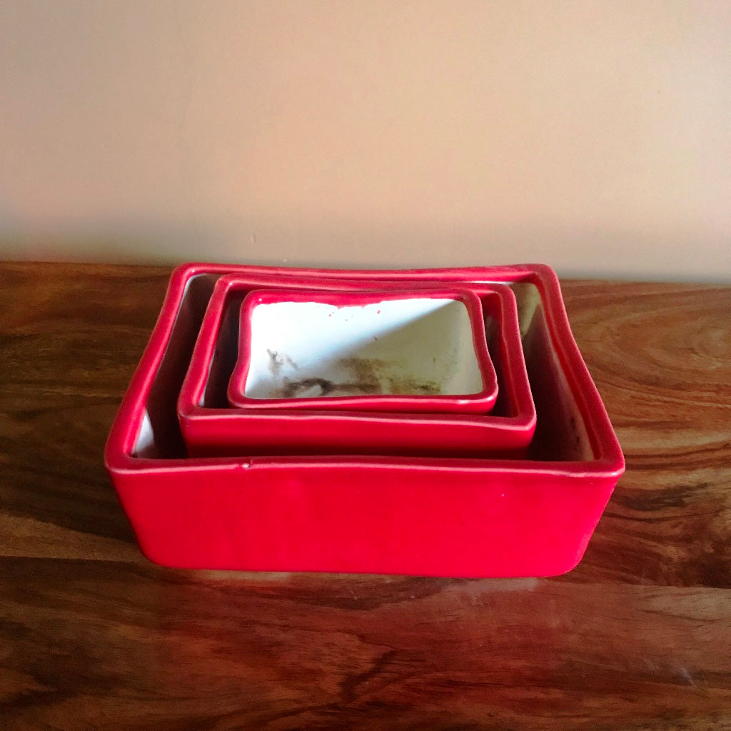 Rectangular Bonsai Ceramic Tray Set – Red – myBageecha