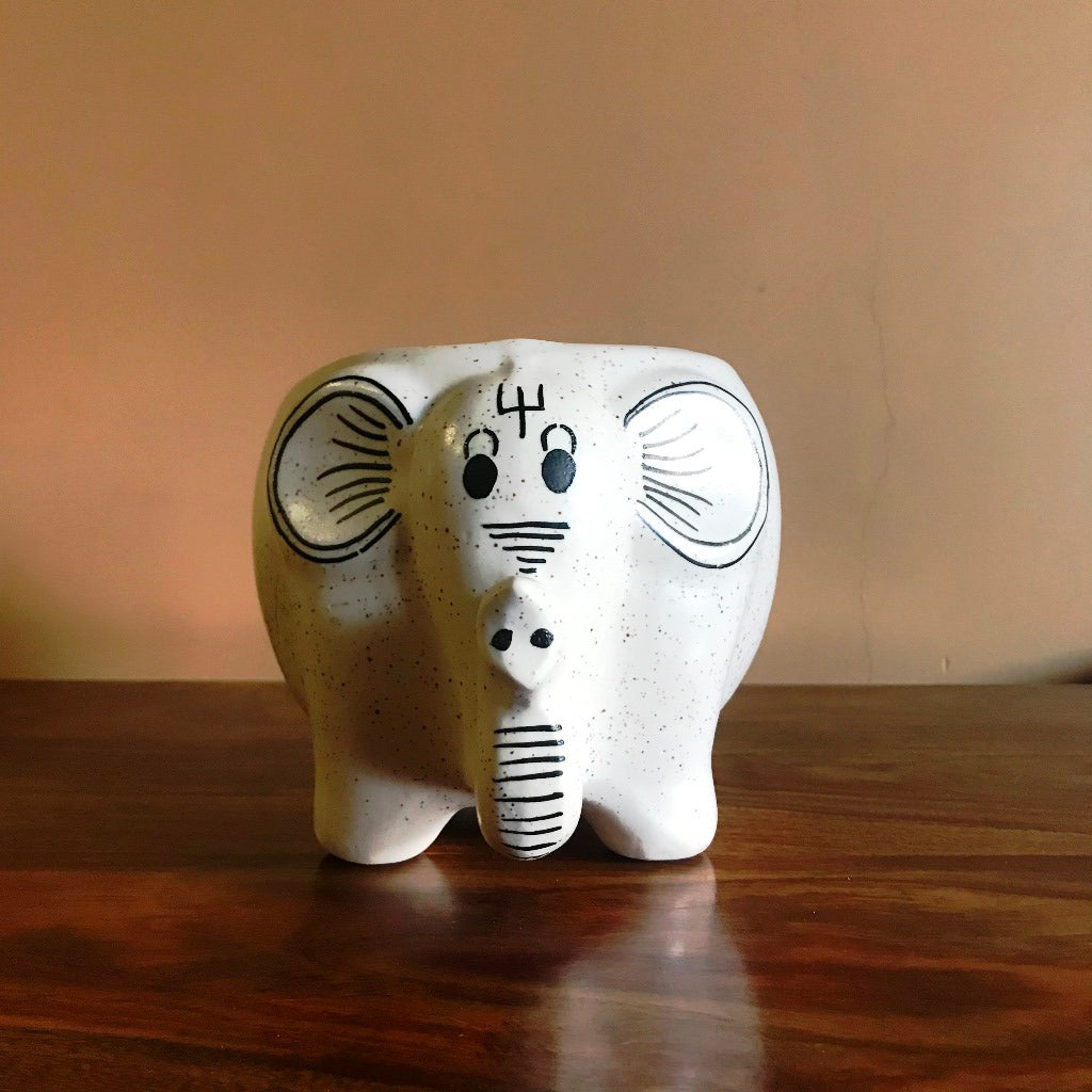 Designer Elephant Ceramic Planter – White – myBageecha