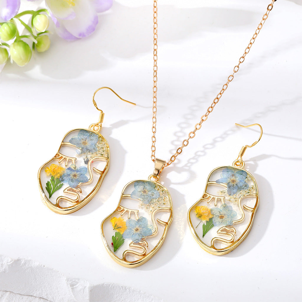 Imbued Impulse Necklace Real Dried Flower Earring Set - myBageecha