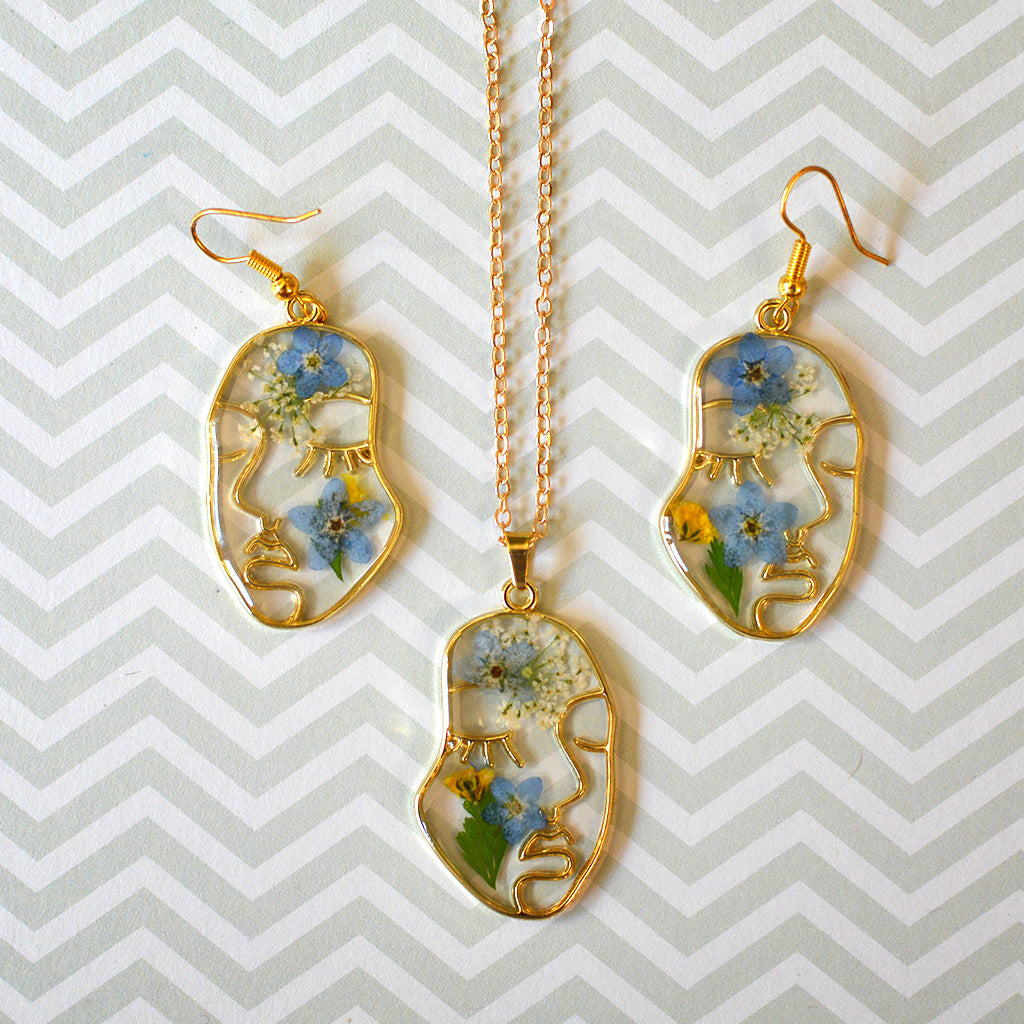 Imbued Impulse Necklace Real Dried Flower Earring Set - myBageecha