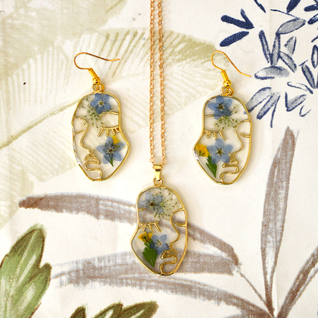 Imbued Impulse Necklace Real Dried Flower Earring Set - myBageecha