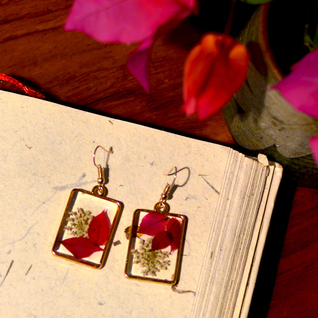 Luscious Bougainvillea Real Dried Flower Earrings - myBageecha