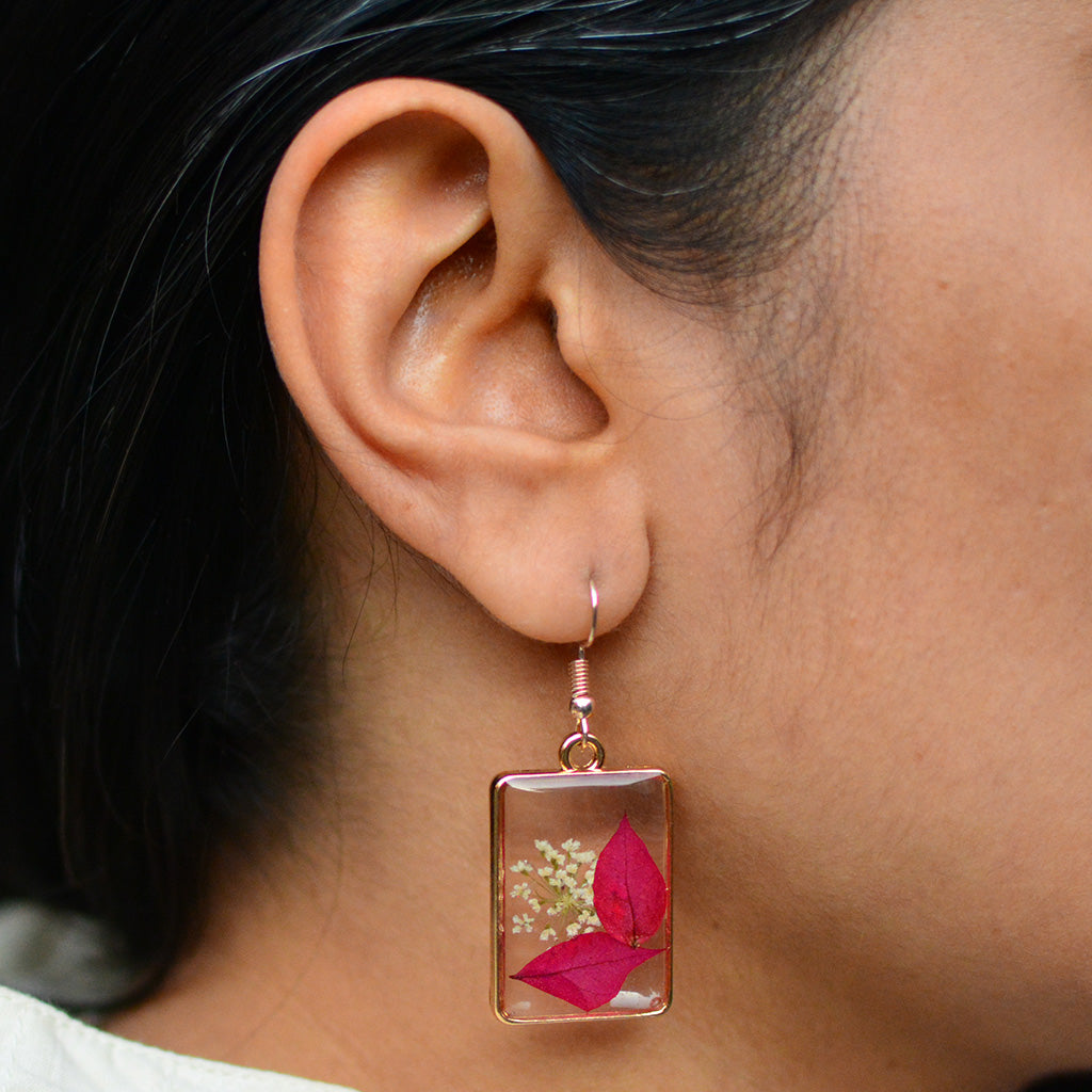 Luscious Bougainvillea Real Dried Flower Earrings - myBageecha