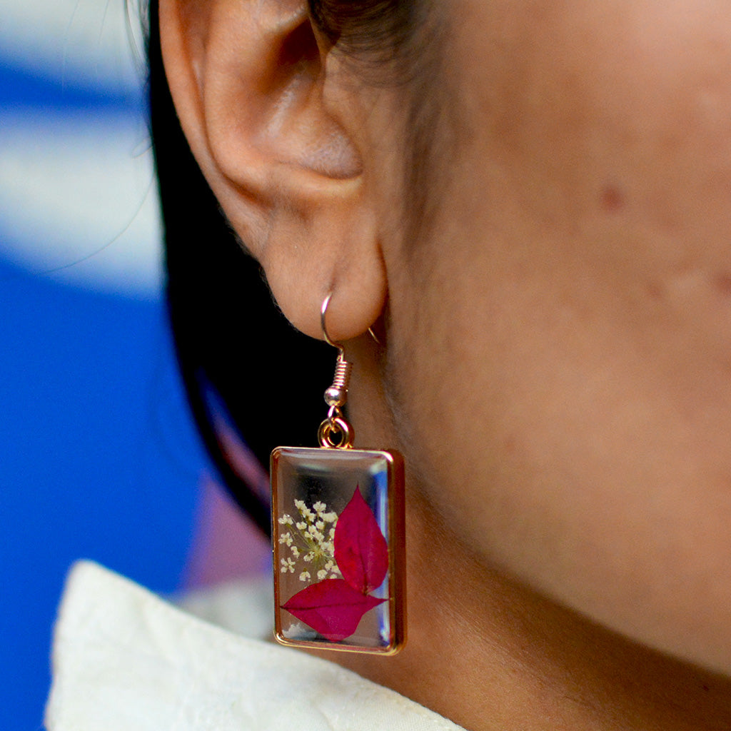 Luscious Bougainvillea Real Dried Flower Earrings - myBageecha