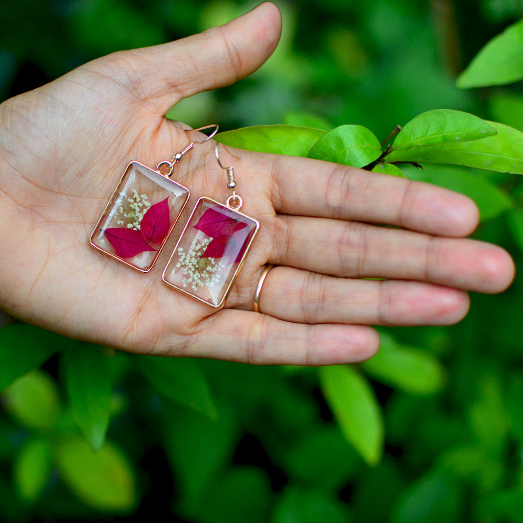 Luscious Bougainvillea Real Dried Flower Earrings - myBageecha