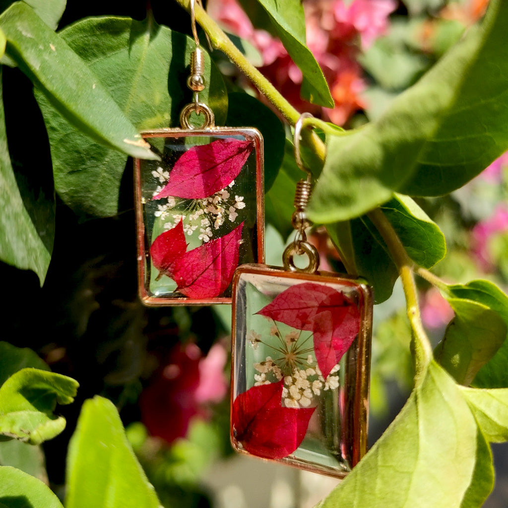 Luscious Bougainvillea Real Dried Flower Earrings - myBageecha