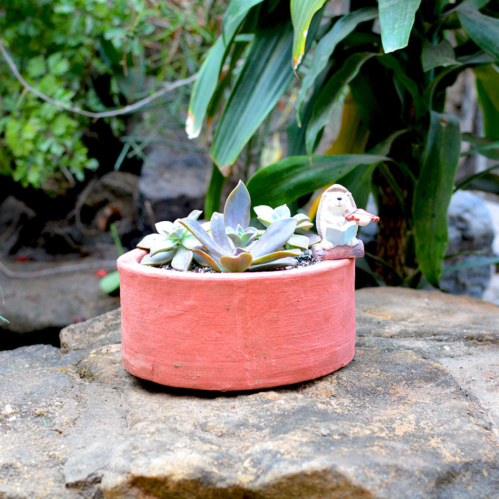 Set of 3 Medium Circular Terracotta Pot front view – myBageecha