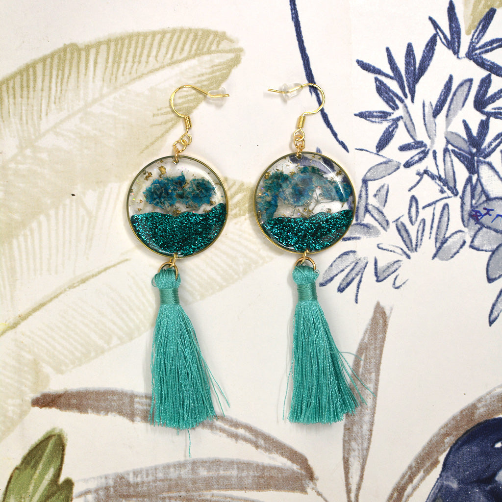 Oceanic Tassel Real Dried Flower Earrings - myBageecha