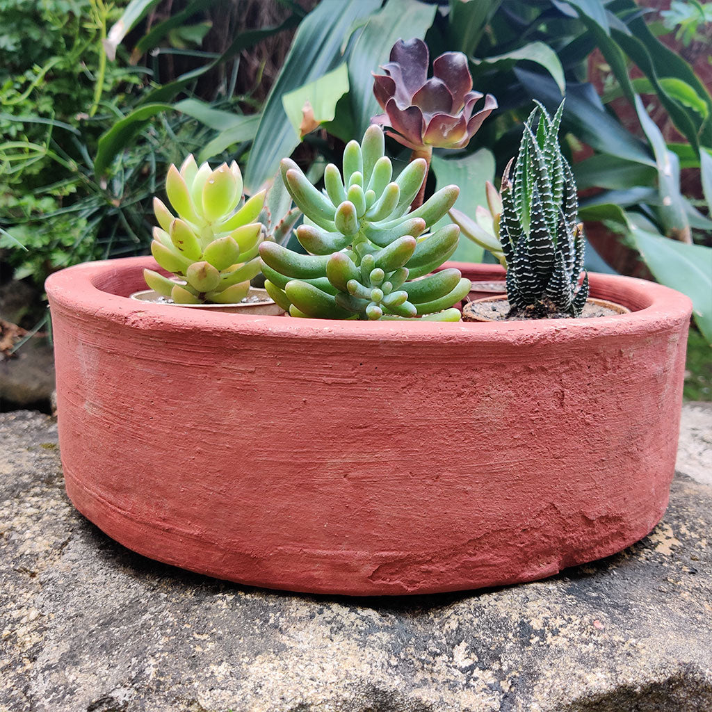 Set of 2 Plain Circular Terracotta Pot front view – myBageecha