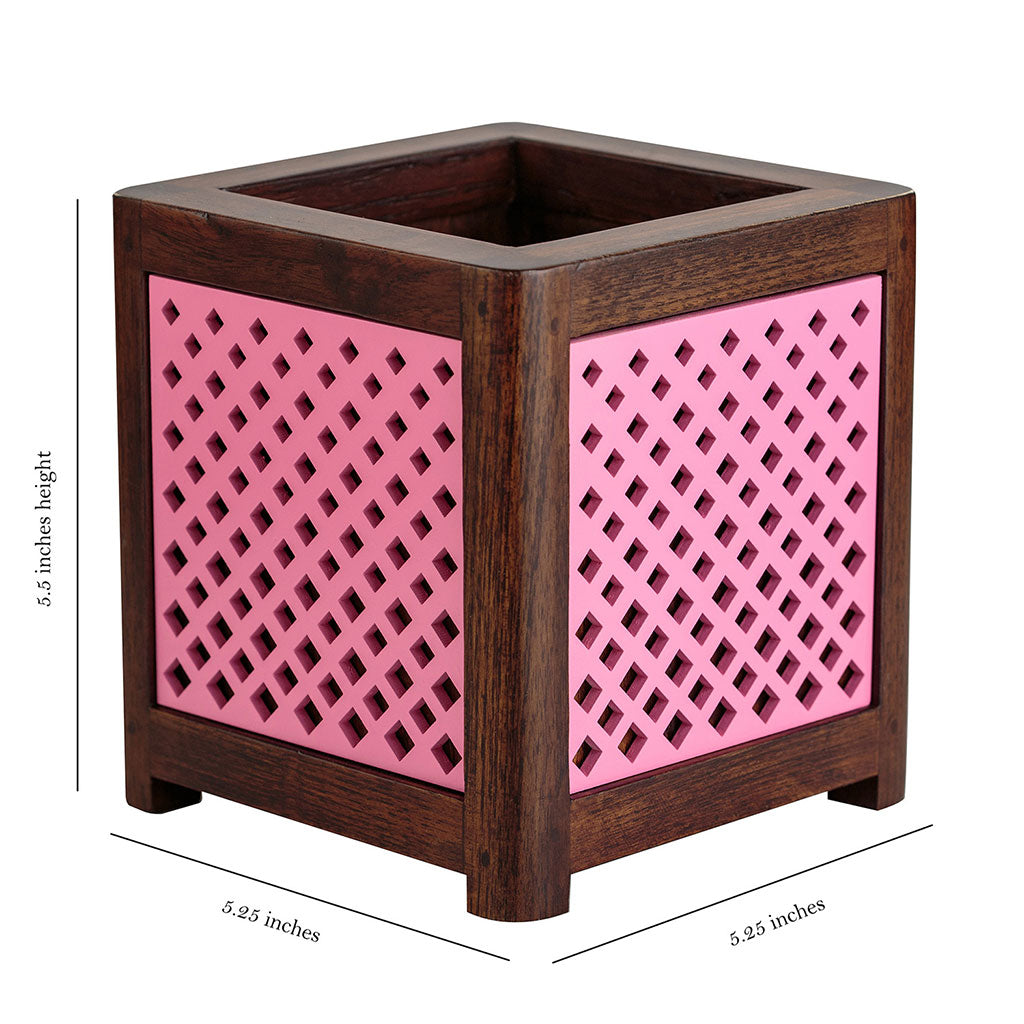 QUBO Dotted Handmade Wooden Indoor Planter Pot - myBageecha