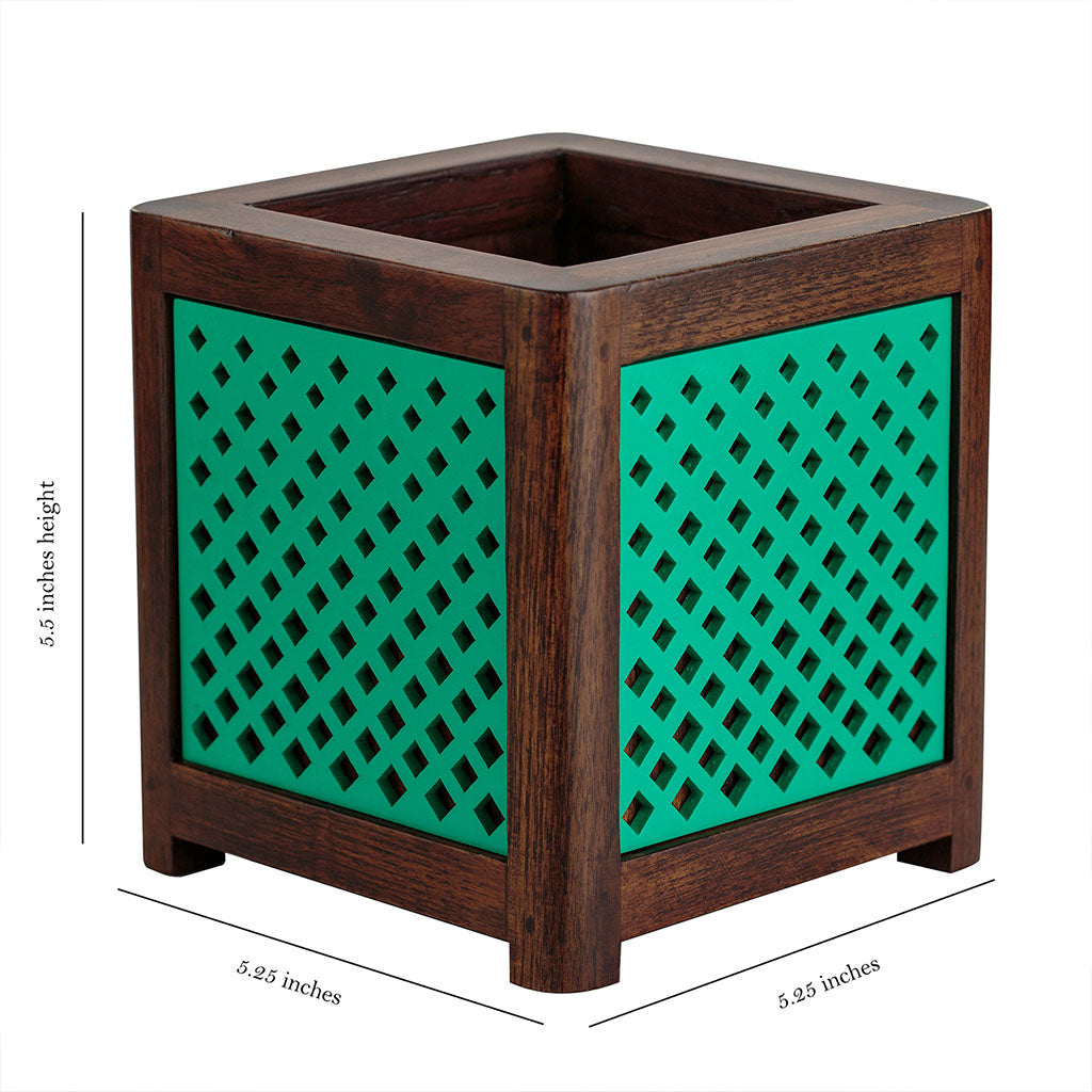 QUBO Dotted Handmade Wooden Indoor Planter Pot - myBageecha