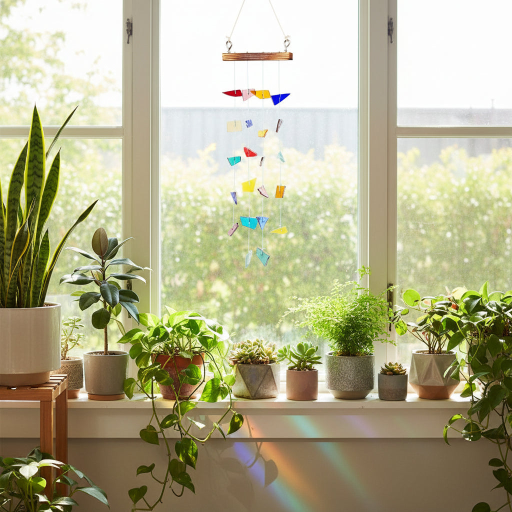 Rainbow Stained Glass Windchime -hanged on window- myBageecha