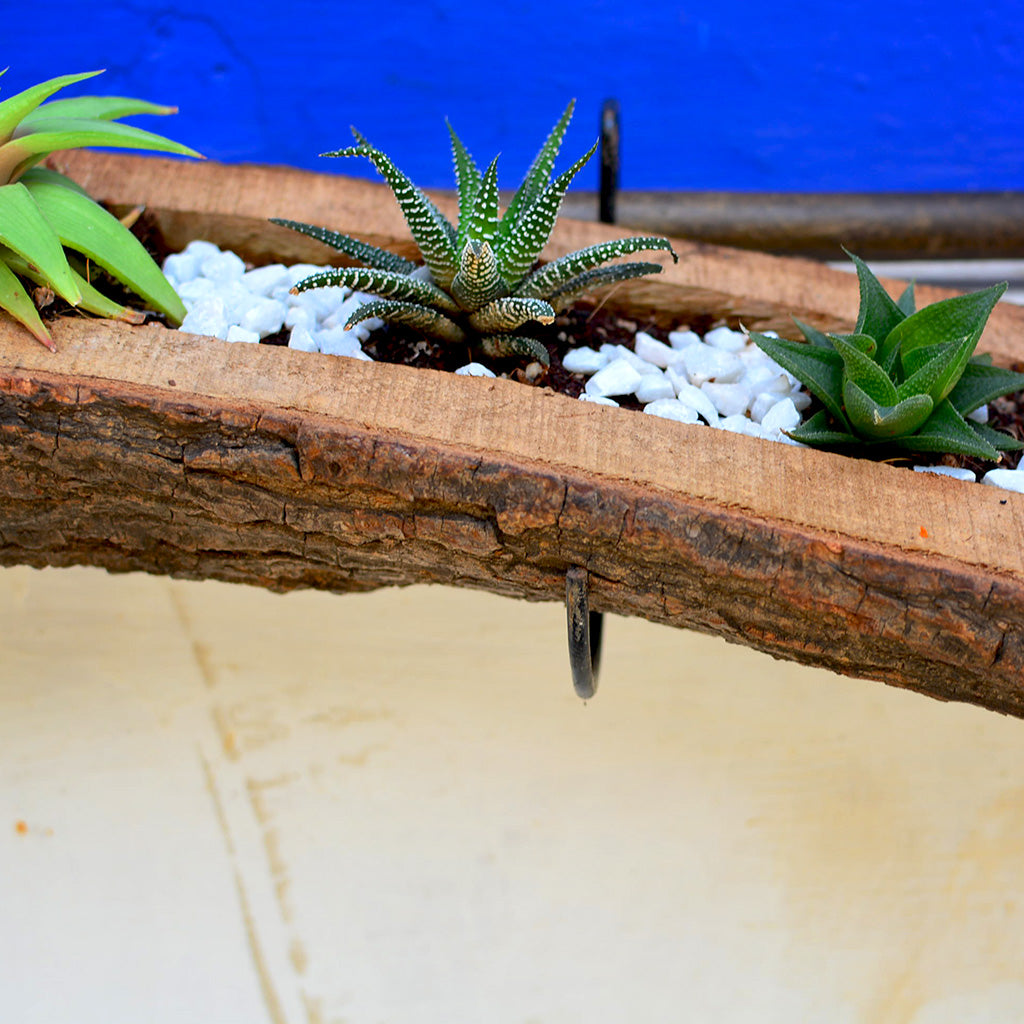 Raw Wooden Railing Planter with Metal Stand - myBageecha