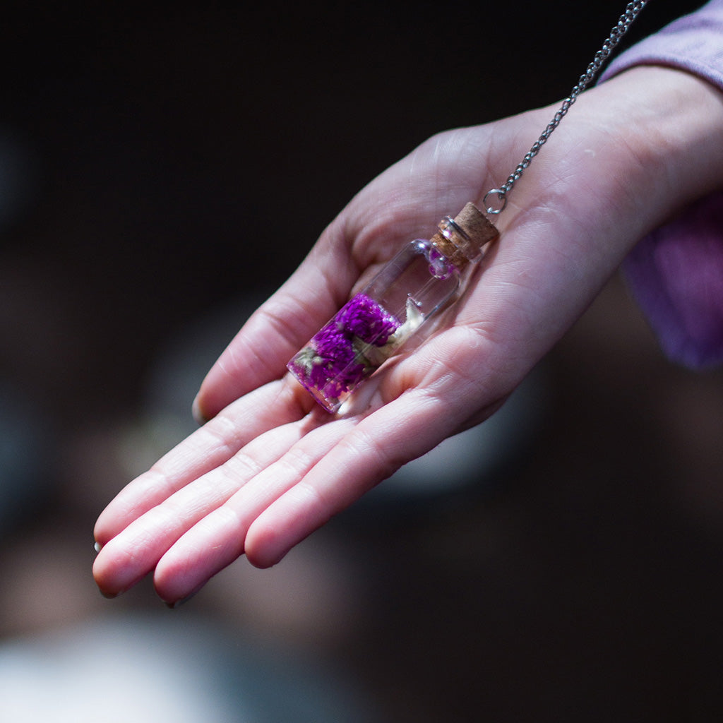 Rudraksha Flower Vial Real Dried Flower Necklace - myBageecha