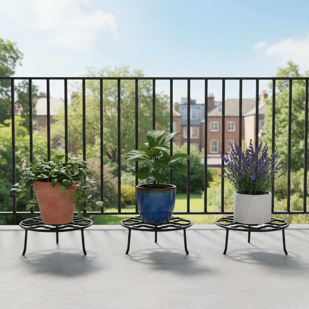 Set of 3 Wavy Wrought Iron Small Planter Stand- myBageecha