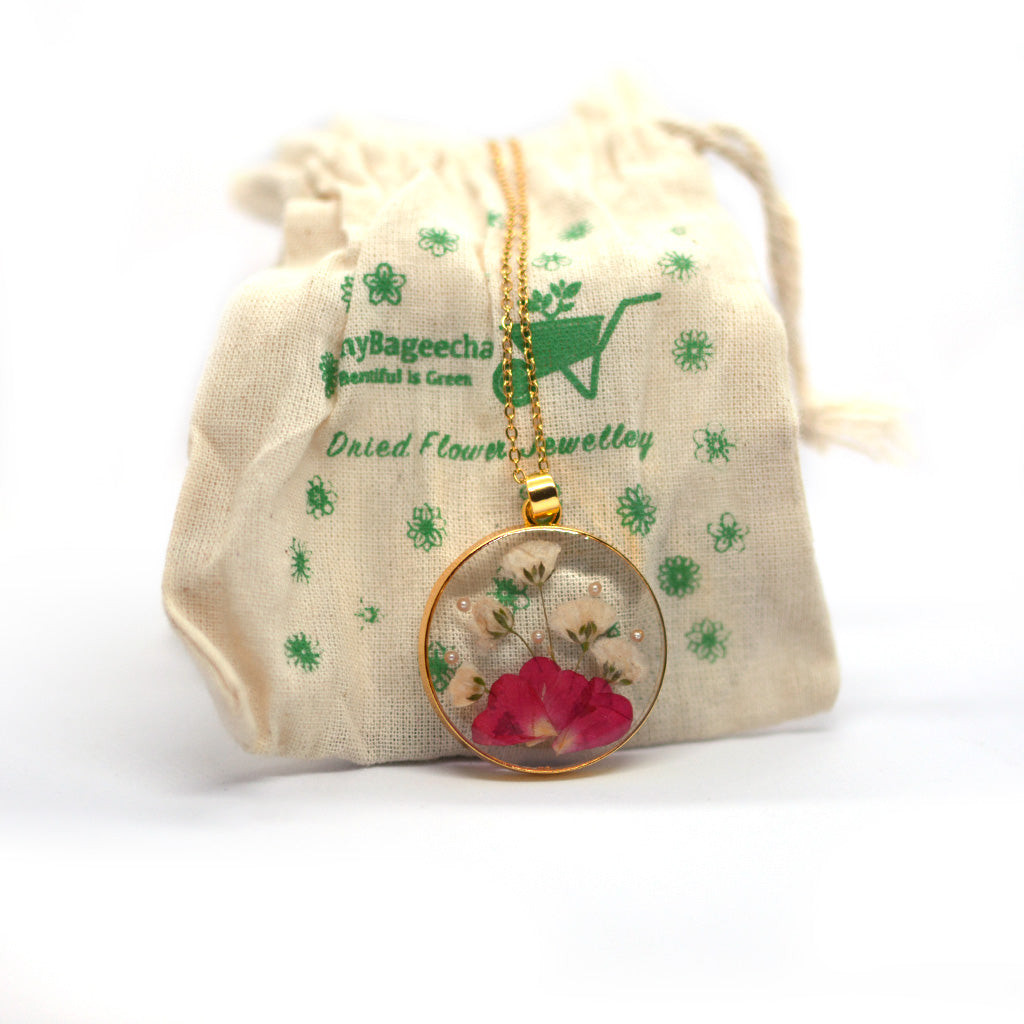Shimmering Bloom Real Dried Flower Necklace - myBageecha