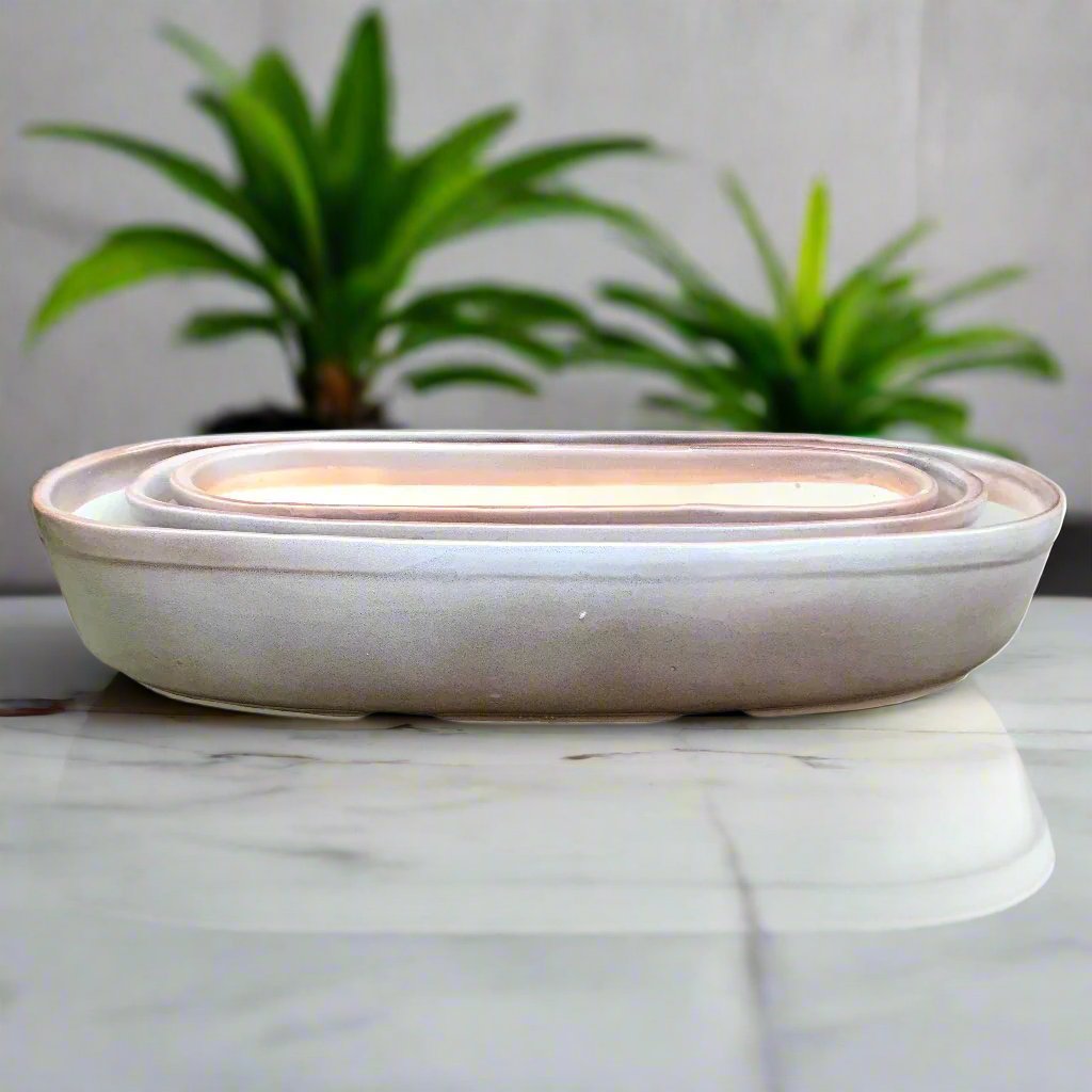 Set of 3 Chiselled Bonsai Tray – Smoke Grey – myBageecha