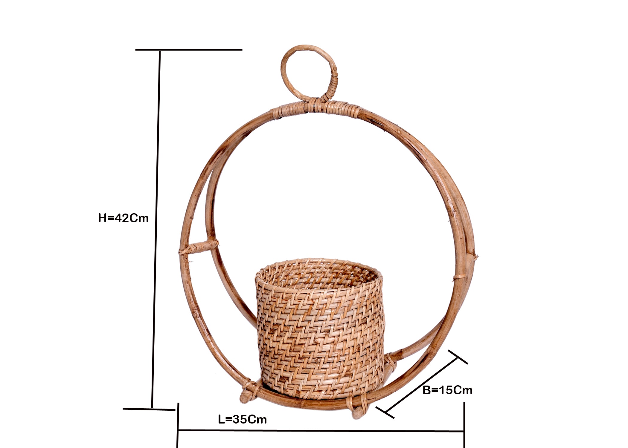 Circular Ring Design Handmade Natural Cane Pot - myBageecha