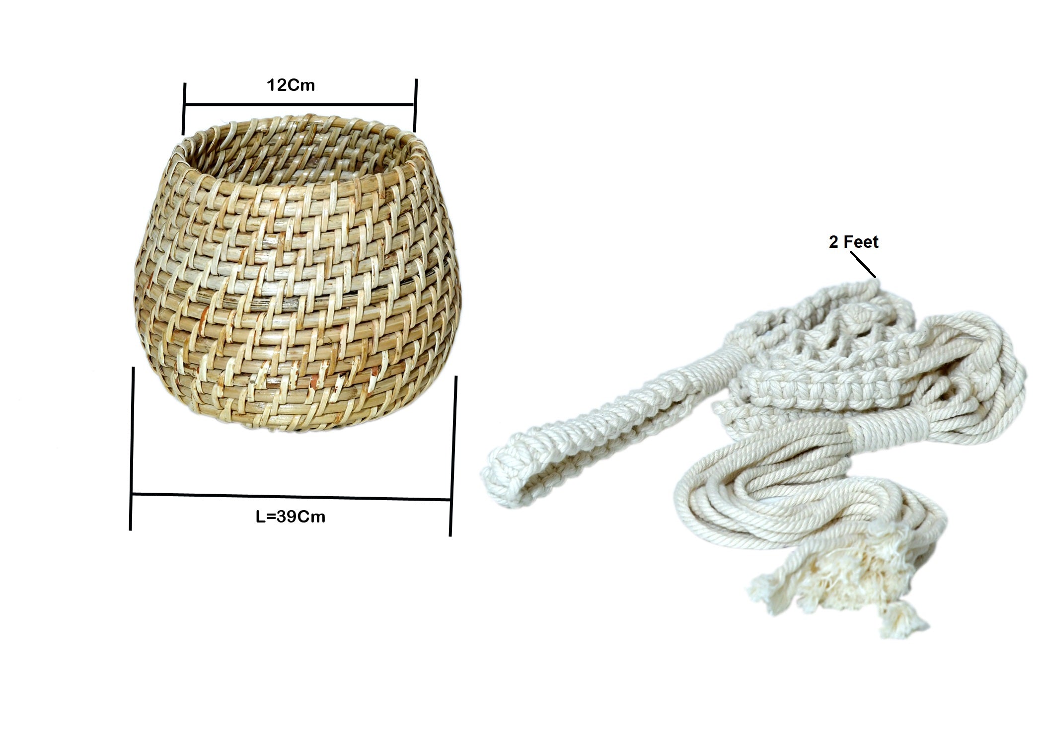 Natural Cane Handmade Planter with Macramé for Hanging - myBageecha