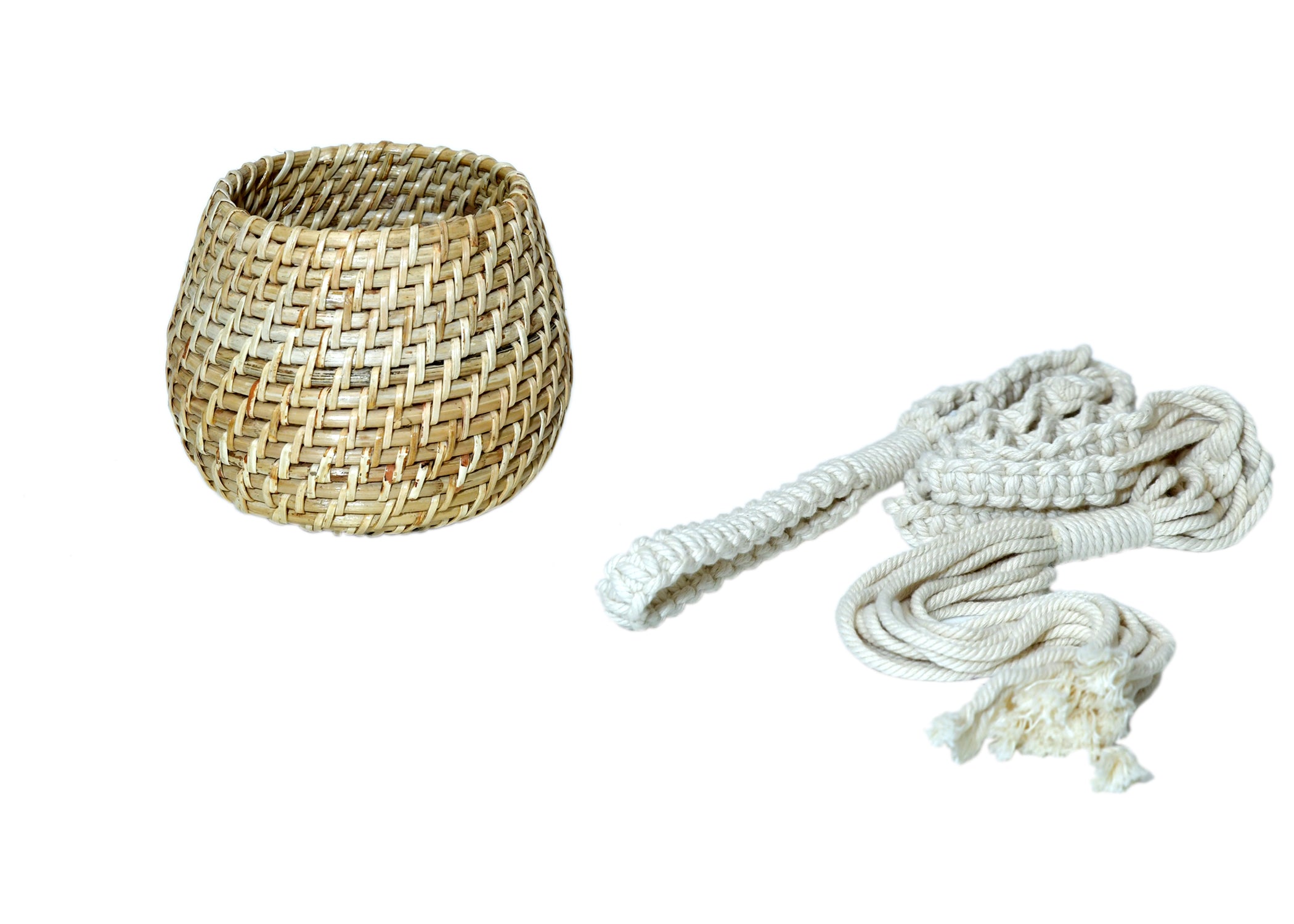 Natural Cane Handmade Planter with Macramé for Hanging - myBageecha