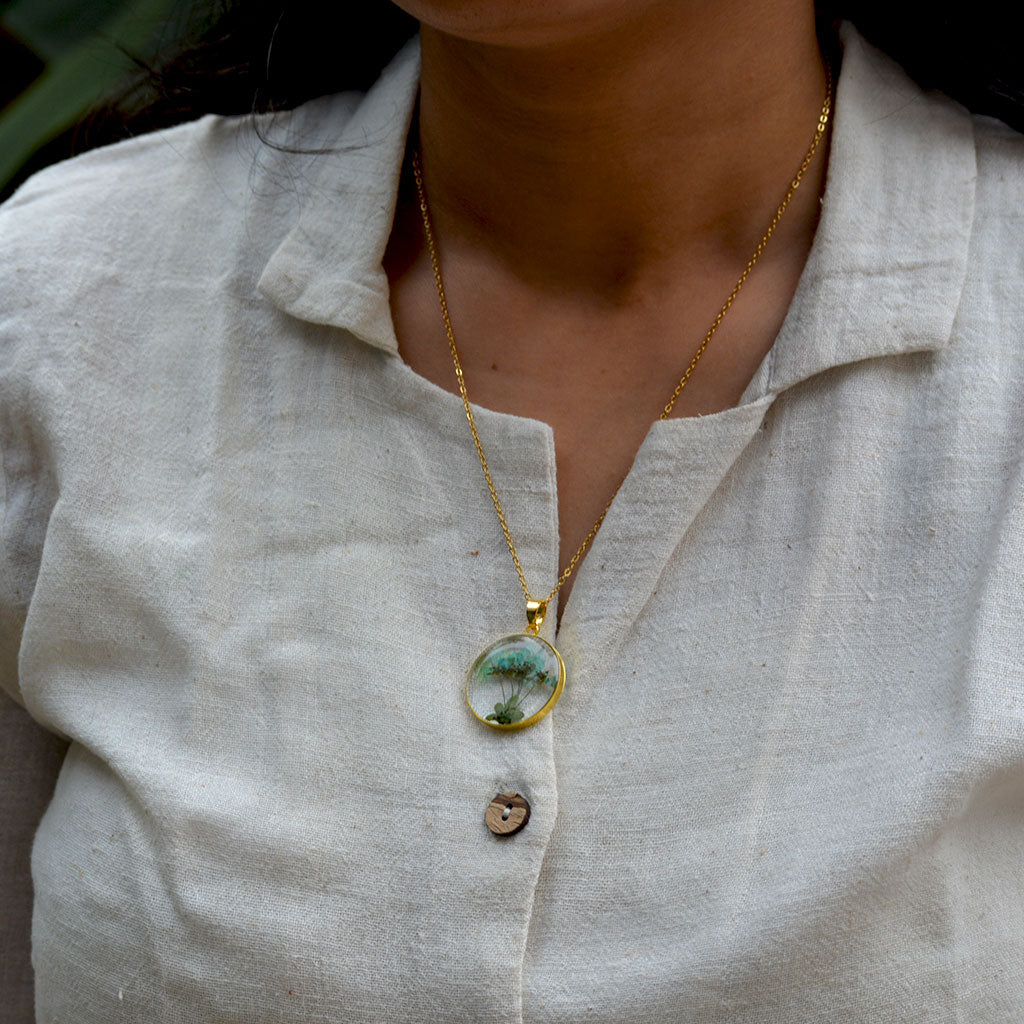 Teal Escapade Real Dried Flower Necklace / Set - myBageecha