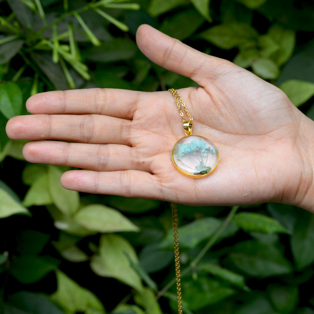 Teal Escapade Real Dried Flower Necklace / Set - myBageecha