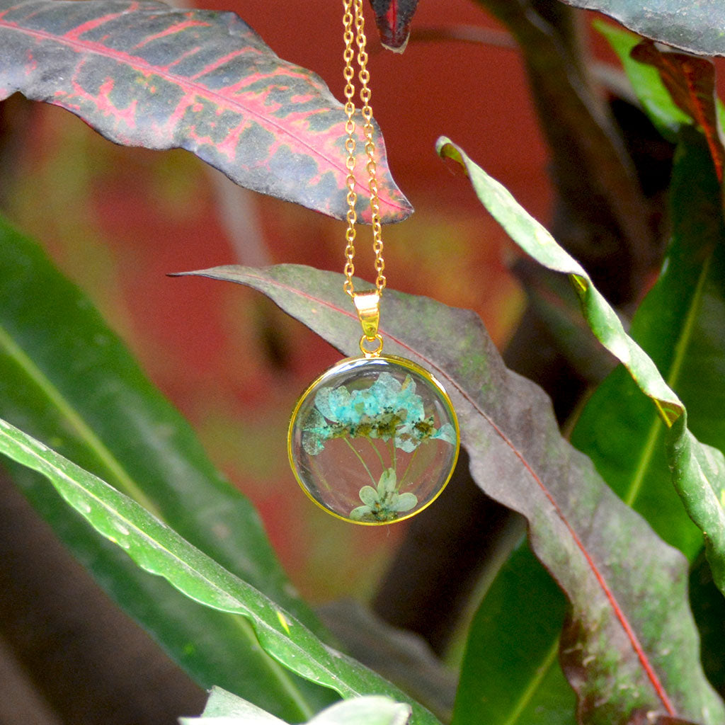 Teal Escapade Real Dried Flower Necklace / Set - myBageecha