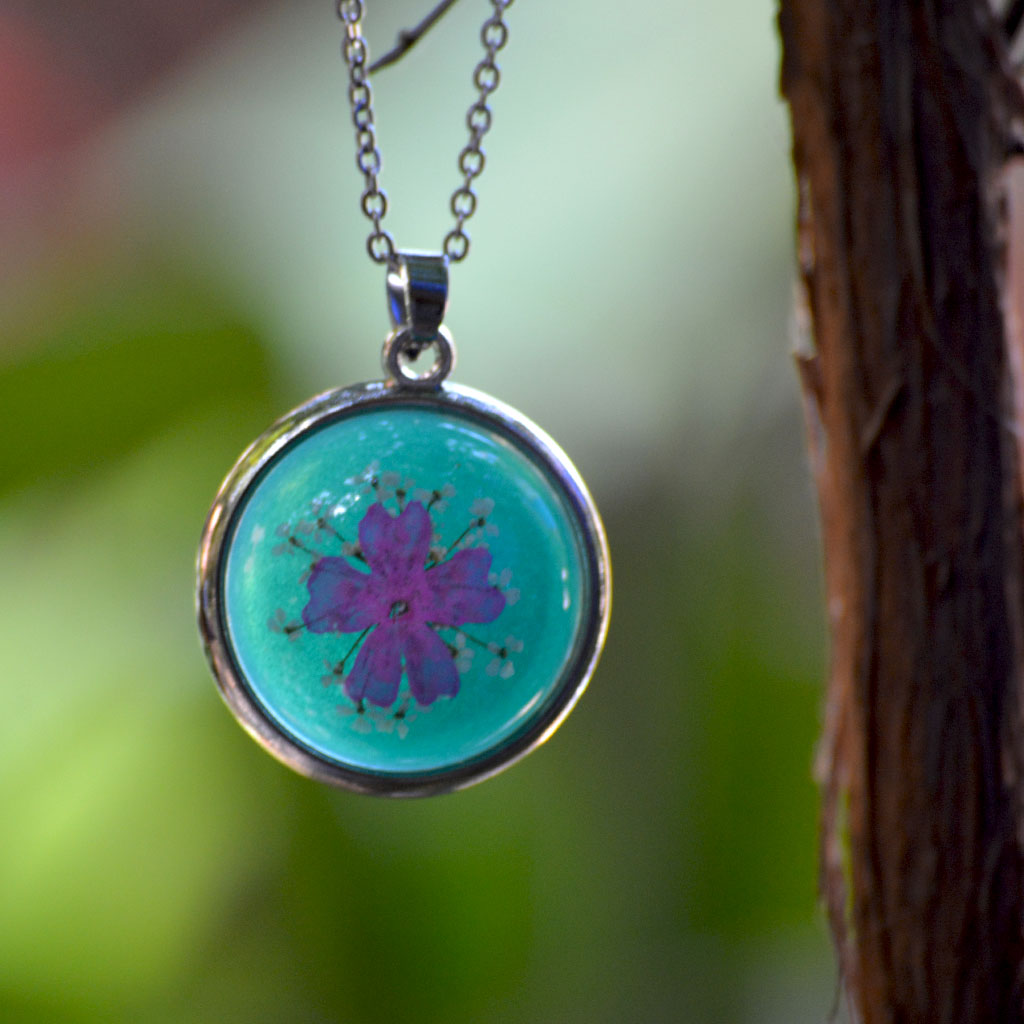 Turquoise Pop Real Dried Flower Necklace - myBageecha