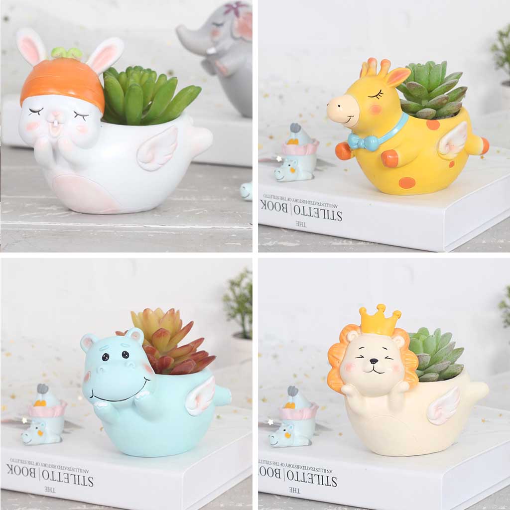 Set of 4 Cute Flying Animals Resin Succulent Pots - myBageecha