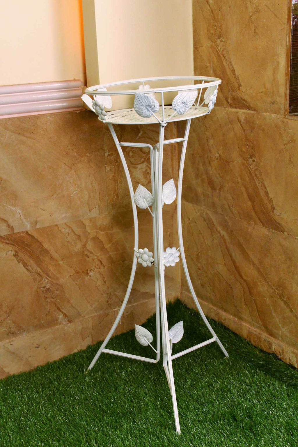 White metal flower stand single pot on top – myBageecha