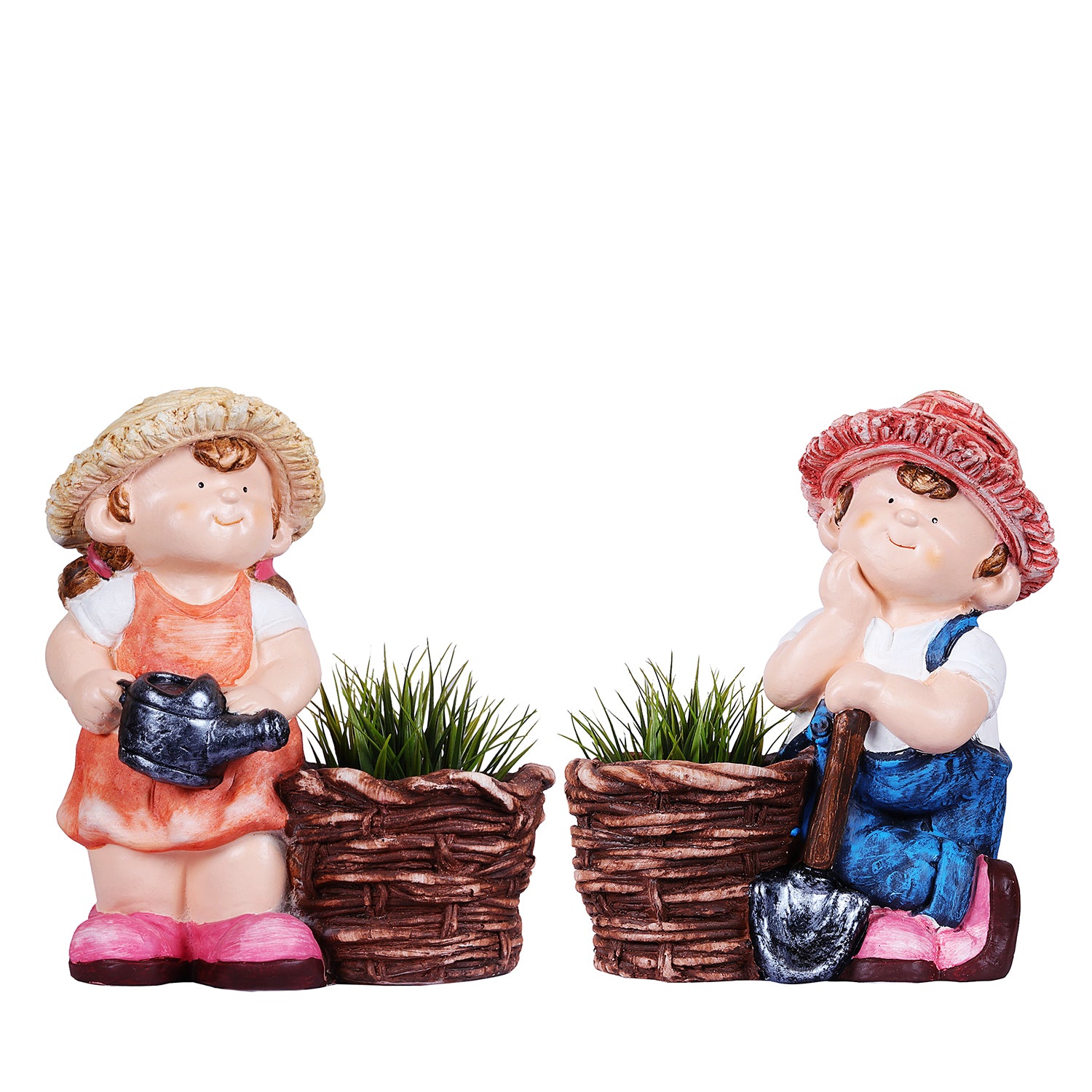 Farm Boy with spade & Girl with water can planter - myBageecha
