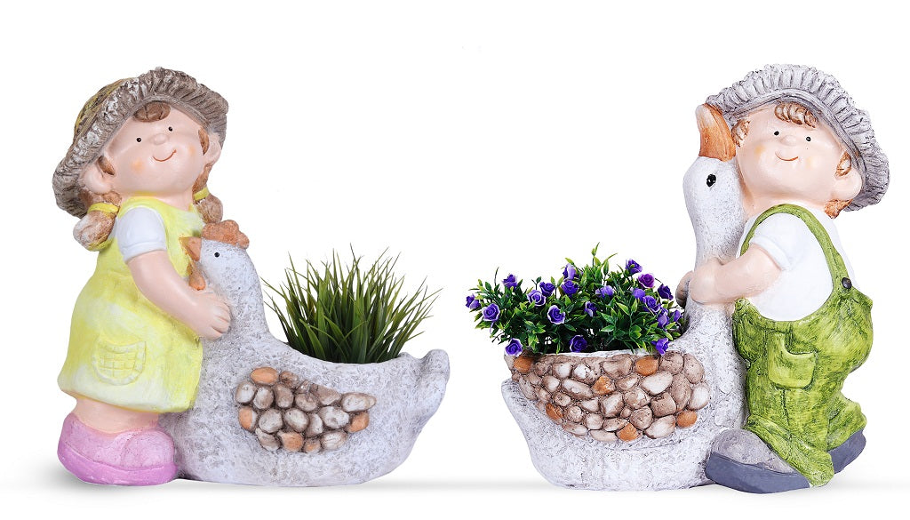 Girl & Boy with Duck planter - myBageecha