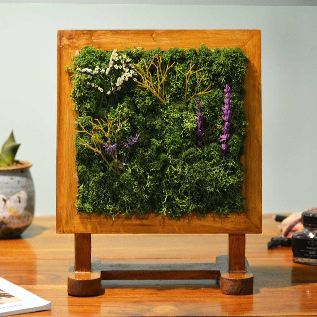 Wily Magenta preserved moss tabletop frame – front view