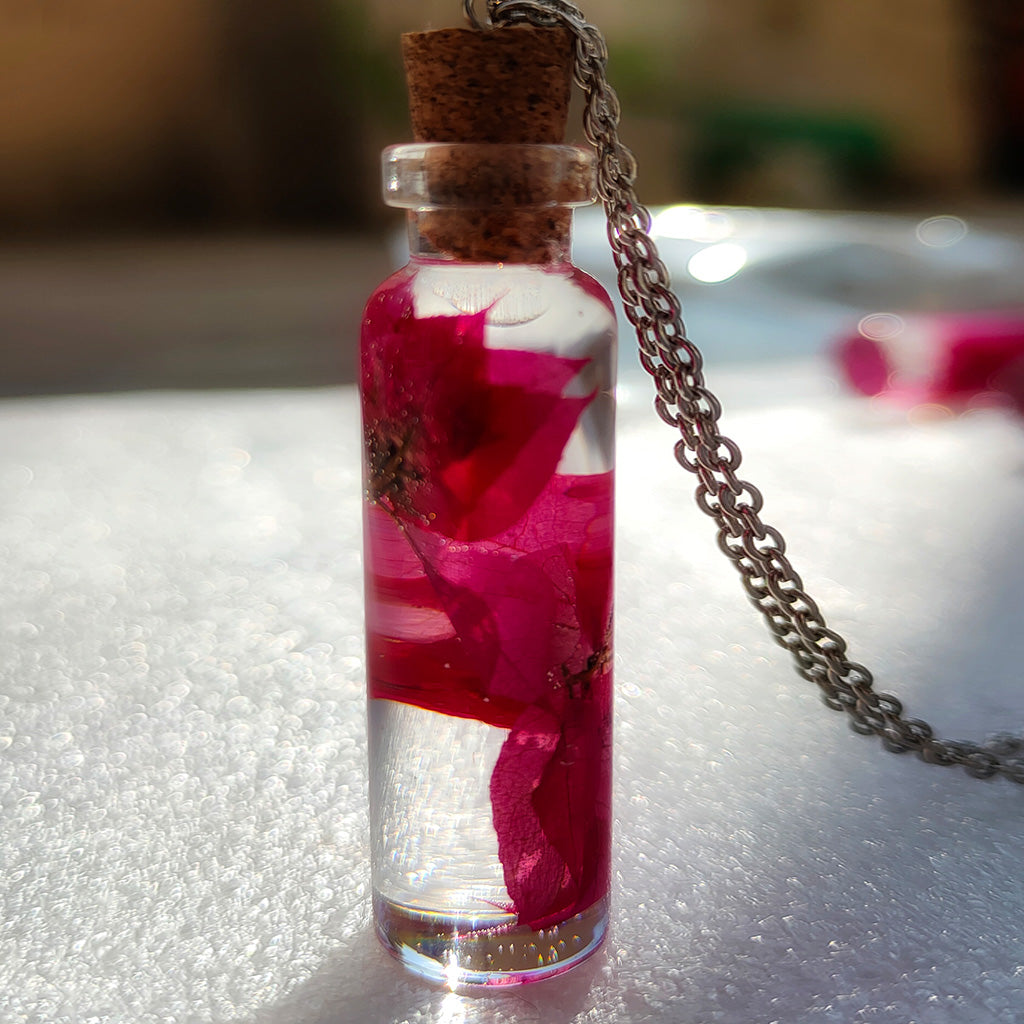 Bougainvillea Vial Real Dried Flower Necklace - myBageecha