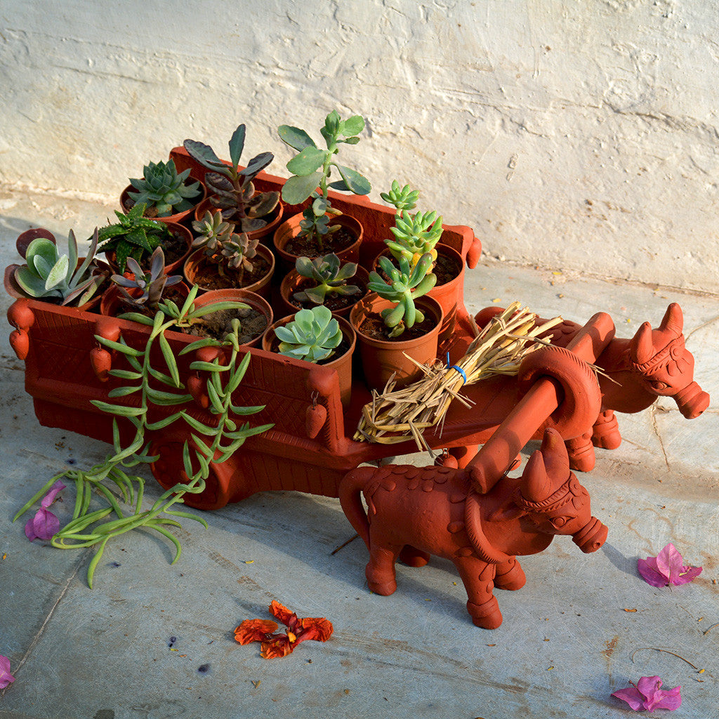 Buy Bullock Cart Terracotta Pot Stand | Rustic Display