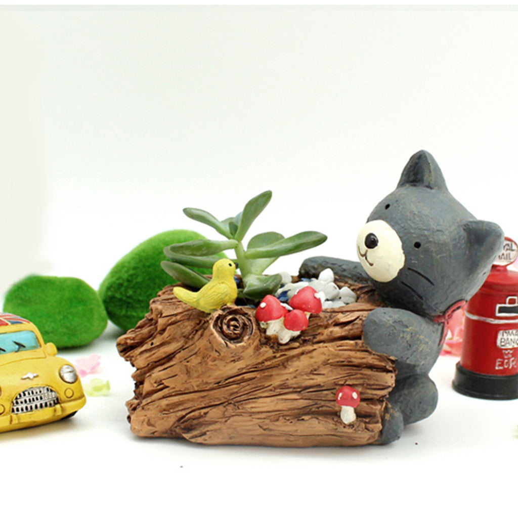 Cute Cat with Bird Resin Succulent Pot - myBageecha