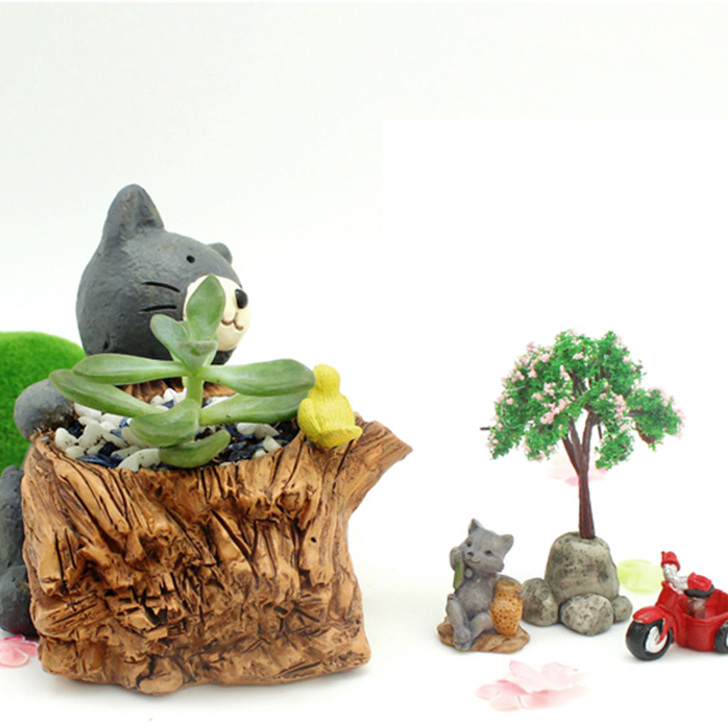 Cute Cat with Bird Resin Succulent Pot - myBageecha