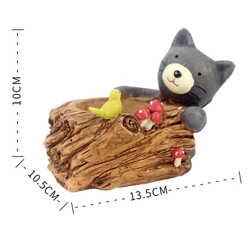 Cute Cat with Bird Resin Succulent Pot - myBageecha