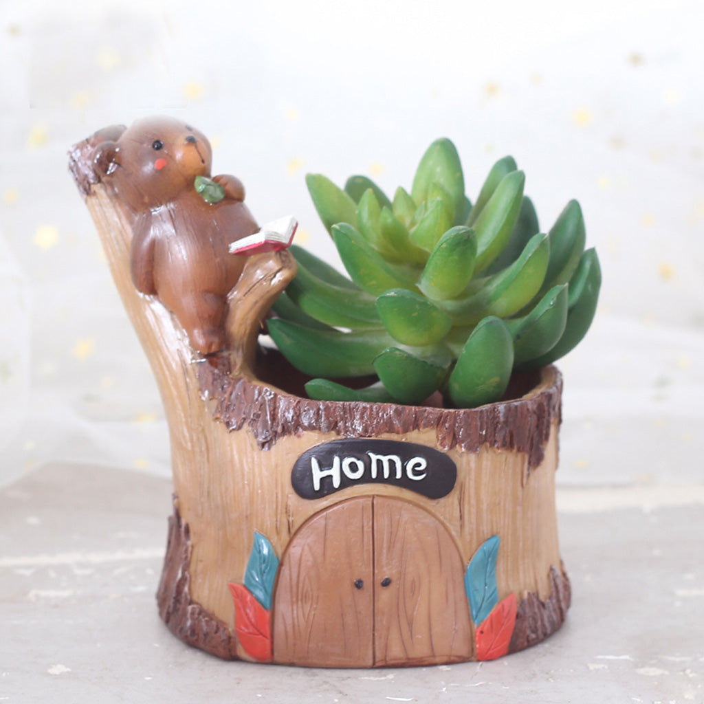 Cute Little Bear Gazing Resin Succulent Pot - myBageecha