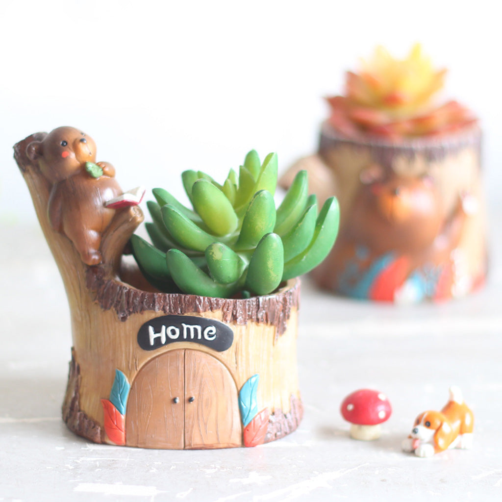 Cute Little Bear Gazing Resin Succulent Pot - myBageecha