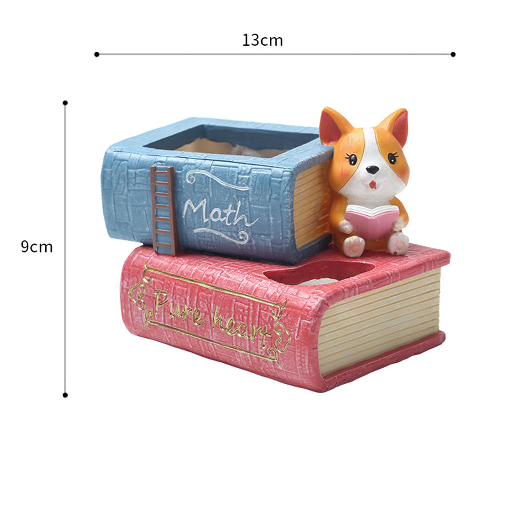 Cute Corgi Dog Reading Book Succulent Pot - myBageecha