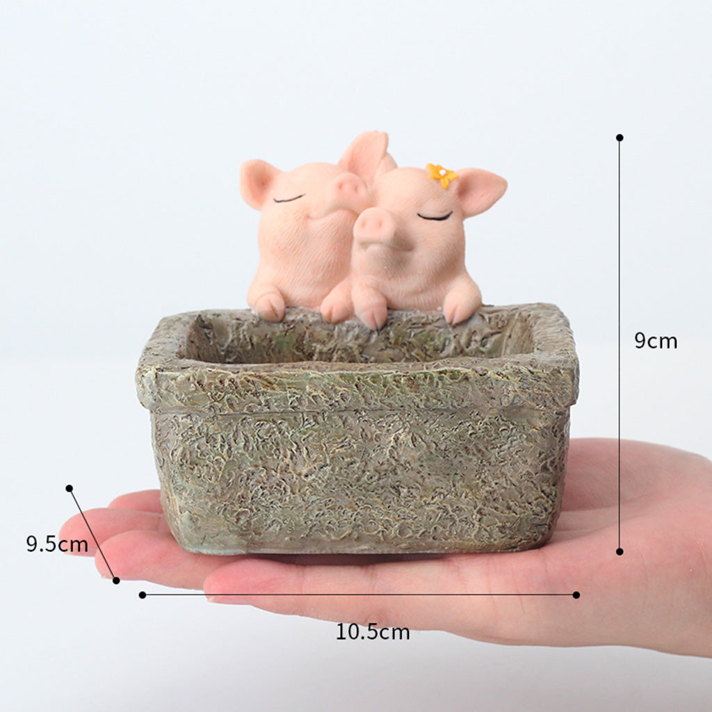 Cute Pig Romantic Couple Resin Succulent Pot - myBageecha