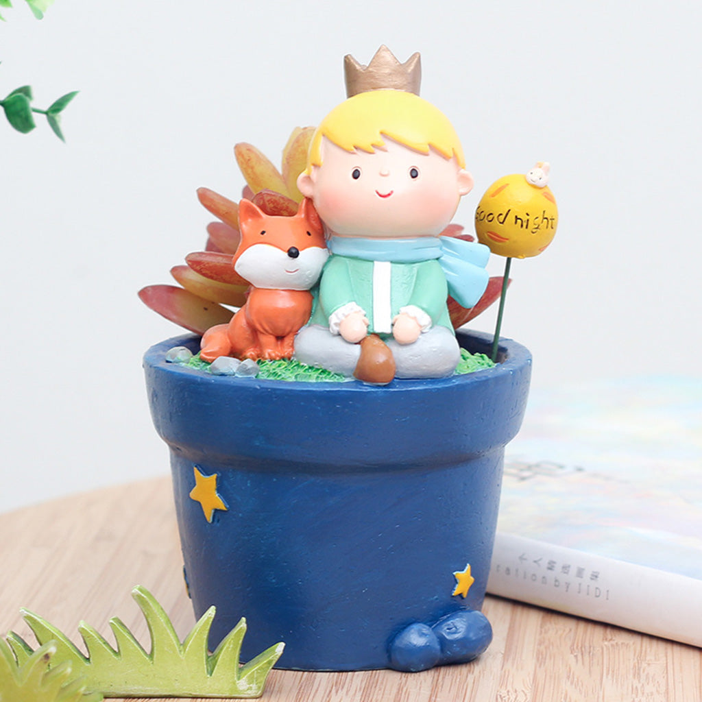 Cute Prince Sitting with Fox Resin Succulent Pot - myBageecha