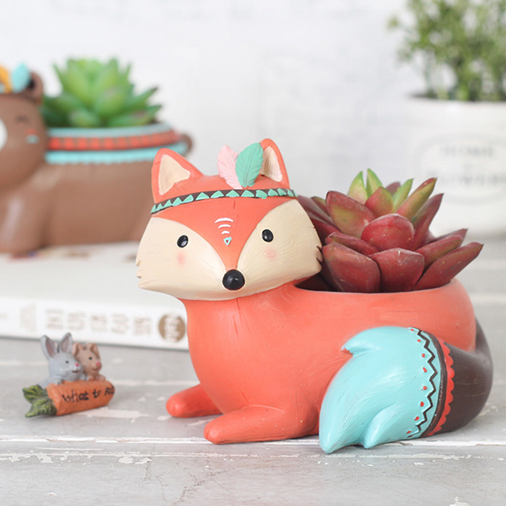 Cute Tribal Fox Resin Succulent Pot - myBageecha