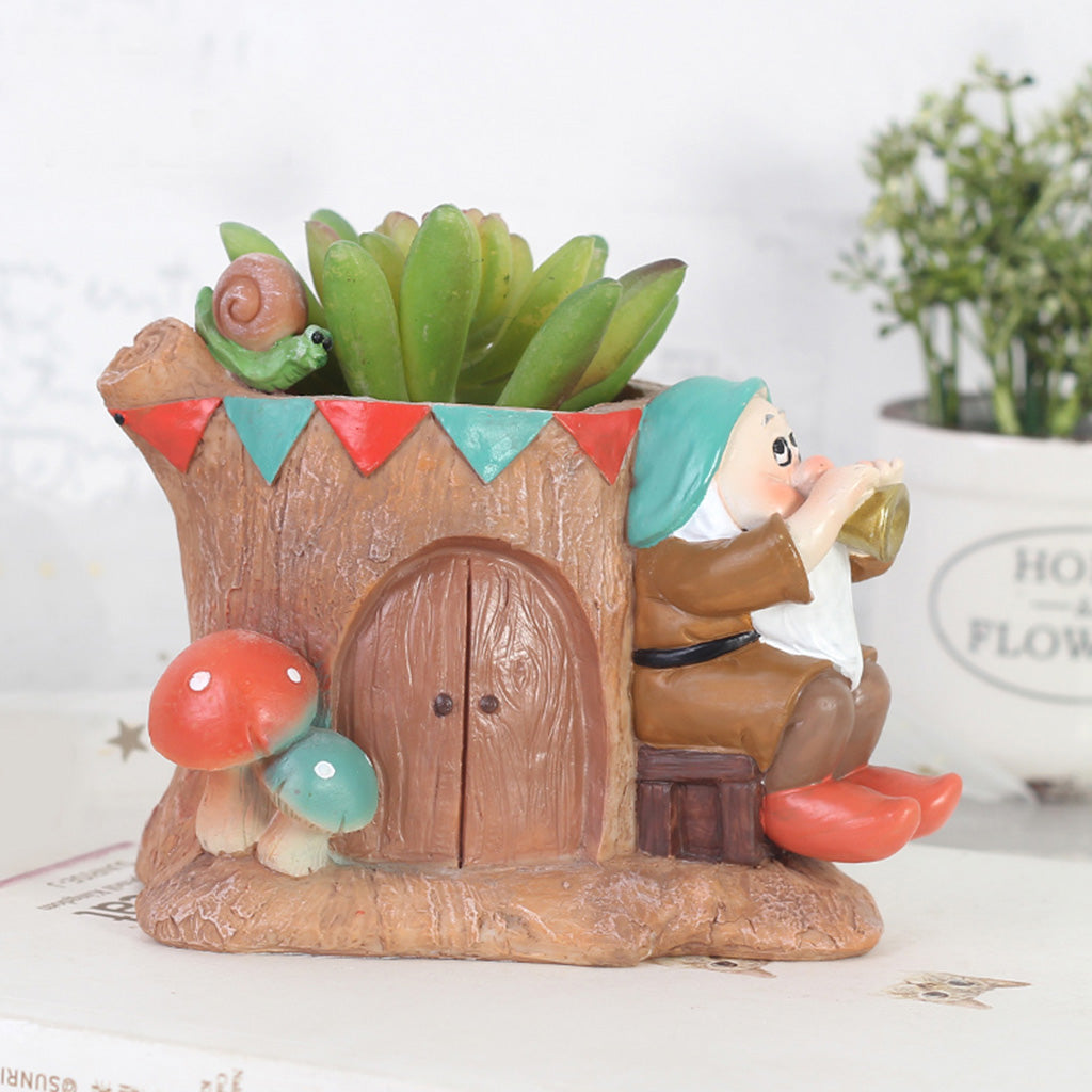 Dwarf Playing Music Resin Succulent Pot - myBageecha