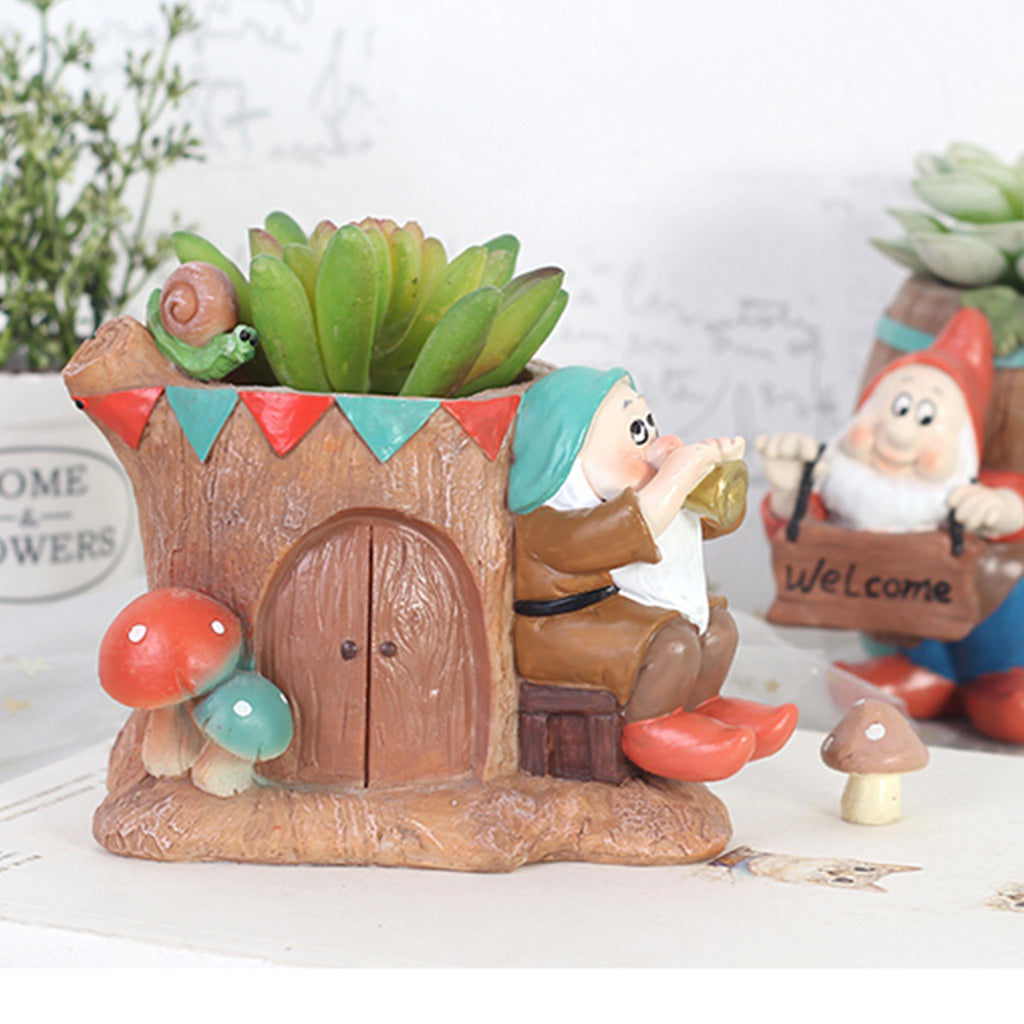 Dwarf Playing Music Resin Succulent Pot - myBageecha