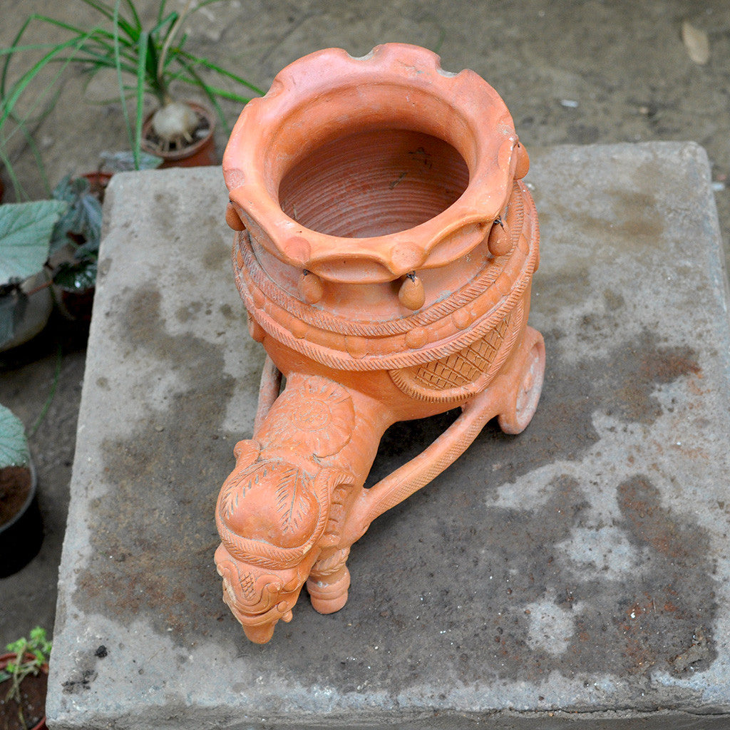 Elephant Cart Planter with flowering plant