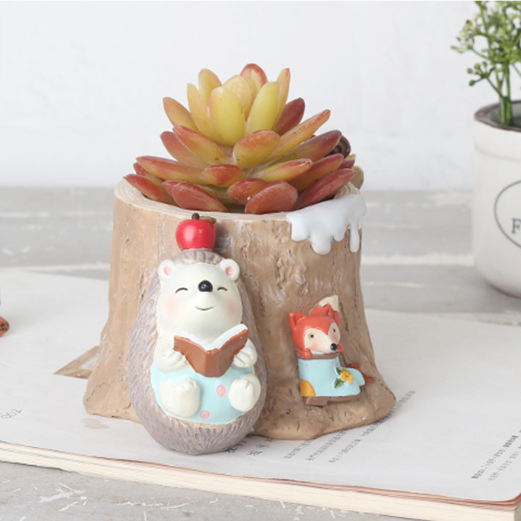 Fat Hedgehog Reading Stories Resin Succulent Pot - myBageecha